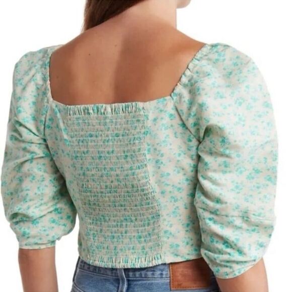 Levi’s The Statement Puff Sleeve Square Neck Cropped Blouse - Picture 2 of 9